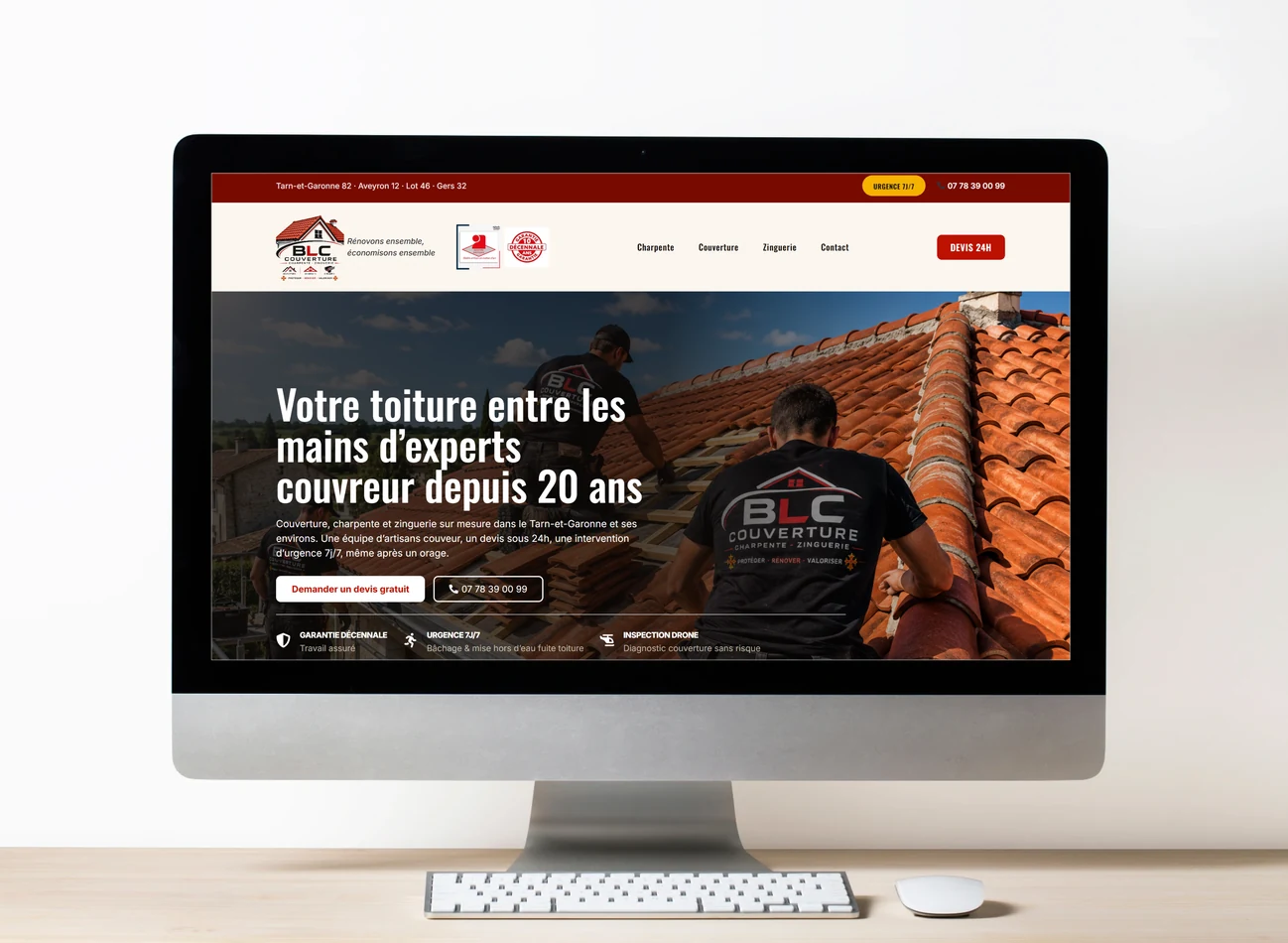 Site internet BLC Couverture présenté sur un écran
