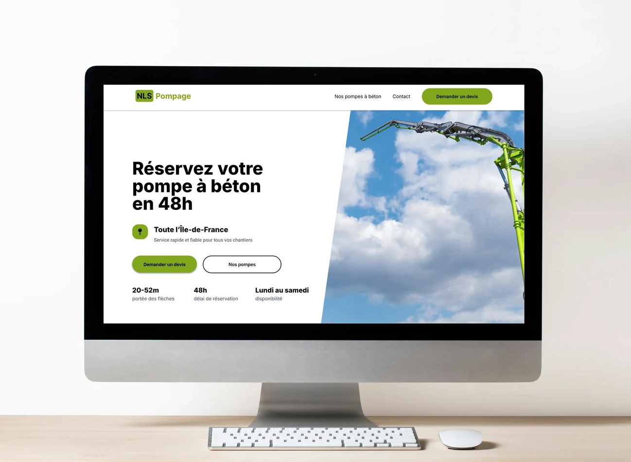 Site internet NLS Pompage présenté sur un écran