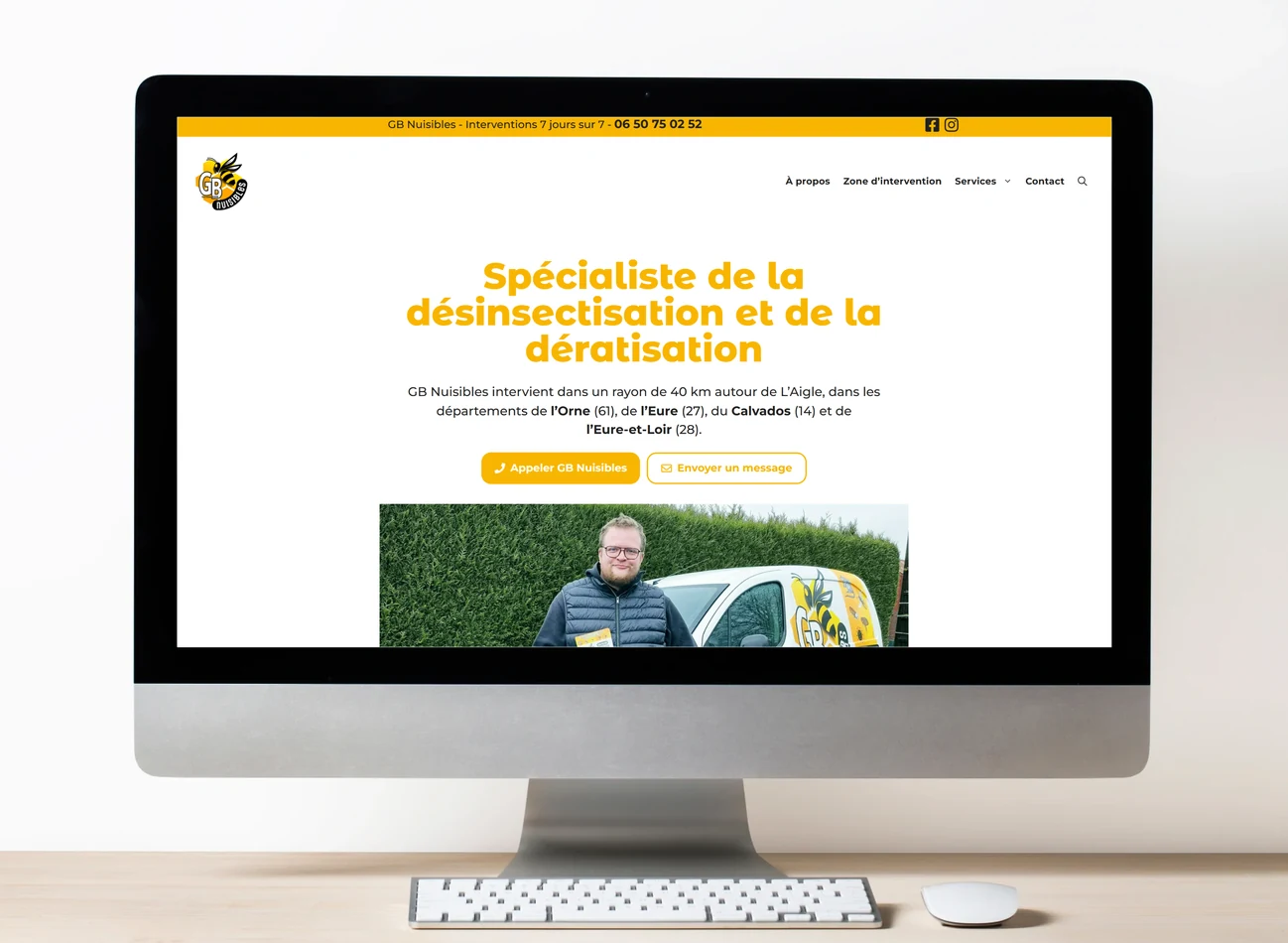 Site internet GB Nuisibles présenté sur un écran